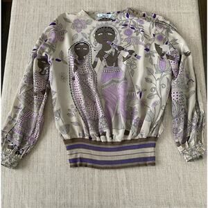 Donna Mizar Silk Blouson Art Print Top Made in Italy Size S M